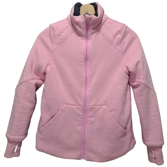 IVIVVA LULULEMON REVERSIBLE PINK GRAY THUMB HOLES SHERPA JACKET ZIP FRONT 12 - Picture 1 of 3